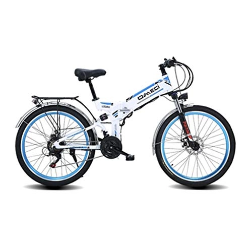 Folding Electric Mountain Bike : Electric Bike 24 / 26 Inches Folding, 48v / 10a High-Efficiency Lithium Battery Electric Bicycle, with 300W Motor 21 Speed Beach Cruiser Mountain E-bike with Rear Seat ( Color : White , Size : 24 inches )