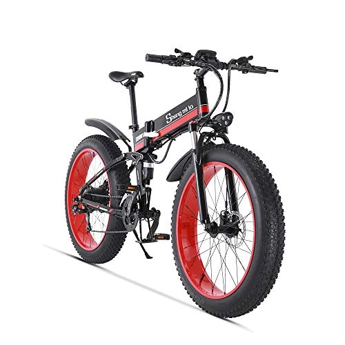 Folding Electric Mountain Bike : Electric Bike 48V 500W Mens Mountain Ebike 21 Speeds 26 inch Fat Tire Road Bicycle Snow Bike Pedals with Disc Brakes and full Suspension Fork (Removable Lithium Battery)