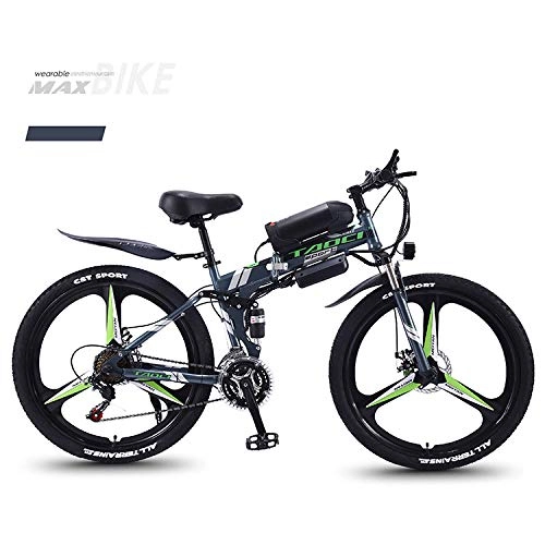 Folding Electric Mountain Bike : Electric Bike, E-Bike Adult Bike with 360 W Motor 36V 13AH Removable Lithium Battery 27 Speed Shifter for Commuter Travel, Green