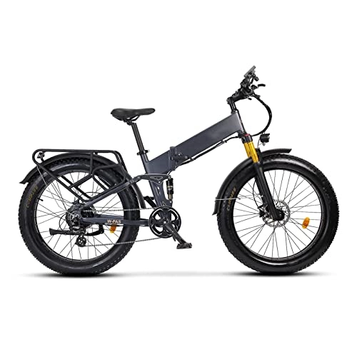 Folding Electric Mountain Bike : Electric bike Electric Bike for Adults Foldable 26 Inch Fat Tire 750W 48W 14Ah Lithium Battery Ebike Full Suspension Electric Bicycle (Color : Matte Grey)
