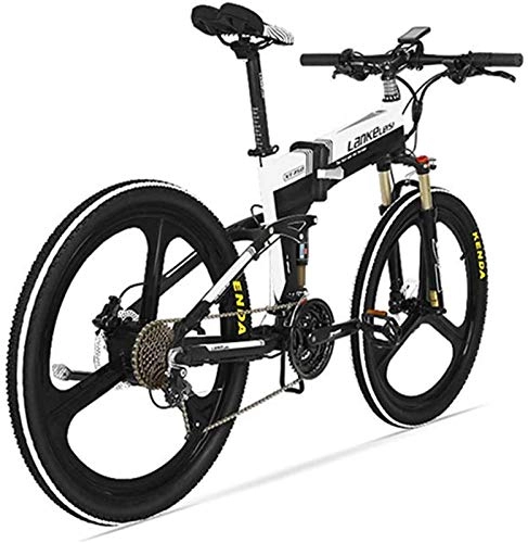 Folding Electric Mountain Bike : Electric Bike Electric Mountain Bike 26" Electric Bikes for Adult, Folding Mountain Bike Electric Bicycle 350W Brushless Motor 48V Portable for Outdoor, Black+White for the jungle trails, the snow, th