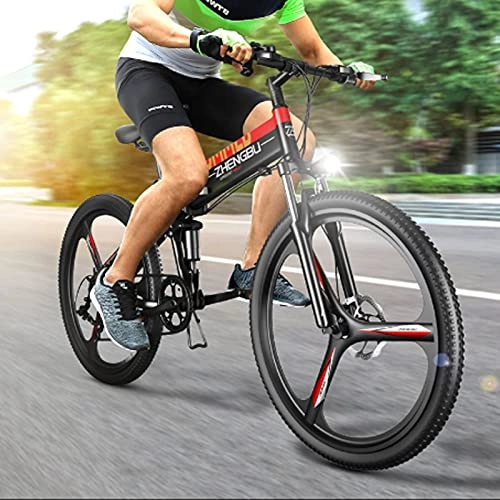 Folding Electric Mountain Bike : Electric Bike Electric Mountain Bike, 26'' Folding Electric Bicycle for Adults, 48V 10Ah Lithium-Ion Battery, 400W Motor and Professional 27 Speed Gears, Black Red black-27 speed