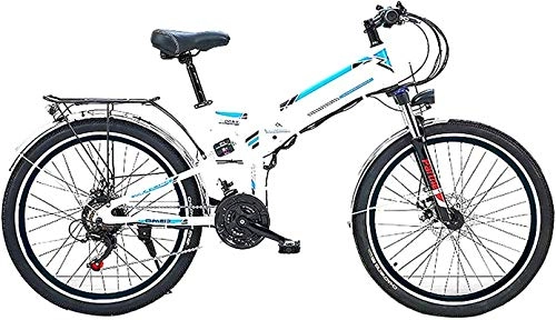 Folding Electric Mountain Bike : Electric Bike Electric Mountain Bike 26'' Folding Electric Mountain Bike, Electric Bike with 36V / 10Ah Lithium-Ion Battery, 300W Motor Premium Full Suspension And 21 Speed Gears Lithium Battery Beach C