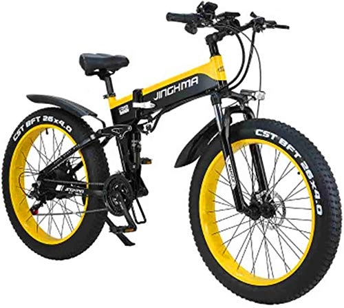 Folding Electric Mountain Bike : Electric Bike Electric Mountain Bike 26 Inch Electric Bicycle Foldable 500W48V10Ah Lithium Battery Mountain Bike 21-Speed Off-Road Power Bike 4.0 Big Tires Adult Commuter, Yellow for the jungle trails,