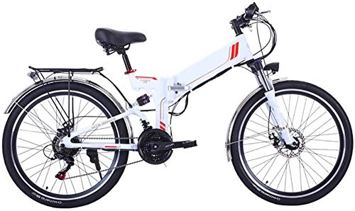 Folding Electric Mountain Bike : Electric Bike Electric Mountain Bike 26 Inch Electric Bike Folding Mountain E-Bike 21 Speed 36V 8A / 10A Removable Lithium Battery Electric Bicycle for Adult 300W Motor High Carbon Steel Material, White