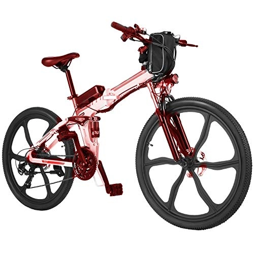 Folding Electric Mountain Bike : Electric Bike Electric Mountain Bike, 26 Inch Folding E-bike With Removable 36V / 8AH Lithium Battery, 250W Stable Brushless Motor, Professional 21-Speed Gears, City Bike For Women And Men (Red)