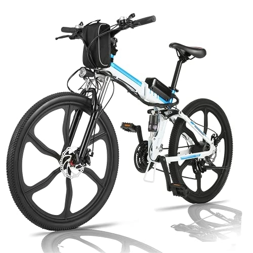 Folding Electric Mountain Bike : Electric Bike Electric Mountain Bike, 26 Inch Folding E-bike With Removable 36V / 8AH Lithium Battery, 250W Stable Brushless Motor, Professional 21-Speed Gears, City Bike For Women And Men (White)