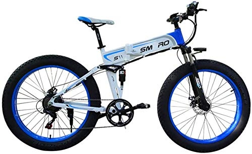 Folding Electric Mountain Bike : Electric Bike Electric Mountain Bike 26 Inches Folding Fat Tire Electric Bike, 350W Motor Adult Electric Mountain Bike Removable 48V / 10Ah Battery 7 Speed Aluminum Frame for the jungle trails, the snow