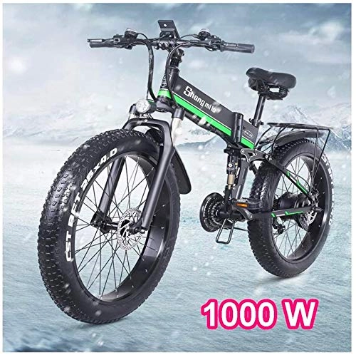 Folding Electric Mountain Bike : Electric Bike Electric Mountain Bike 48V 1000W Electric Bike 12.8AH 26x4.0 Inch Fat Tire 21speed Electric Bikes Foldable for Adult Female / Male for Outdoor Cycling Work Out for the jungle trails, the s
