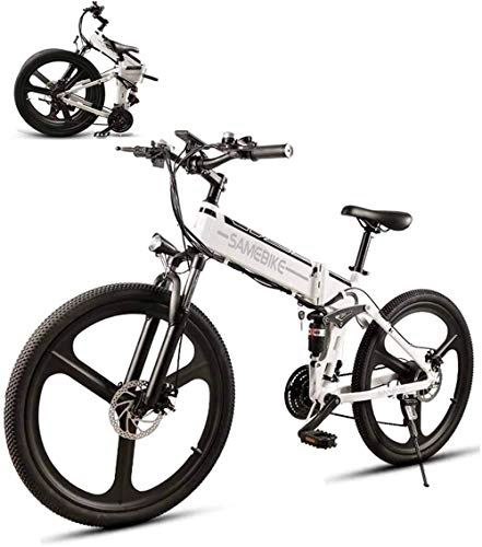 Folding Electric Mountain Bike : Electric Bike Electric Mountain Bike Ebike 26'' Electric Bicycle for Adults 350W Mountain Bike with 48V 10Ah Lithium Battery, Bright LED Headlight and Horn, 21Speed Gear for the jungle trails, the sno