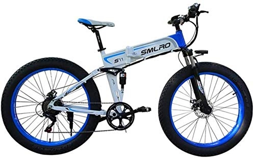 Folding Electric Mountain Bike : Electric Bike Electric Mountain Bike Electric Bicycle Folding Mountain Power-Assisted Snowmobile Suitable for Outdoor Sports 48V350W Lithium Battery, Blue, 36V10AH for the jungle trails, the snow, the b