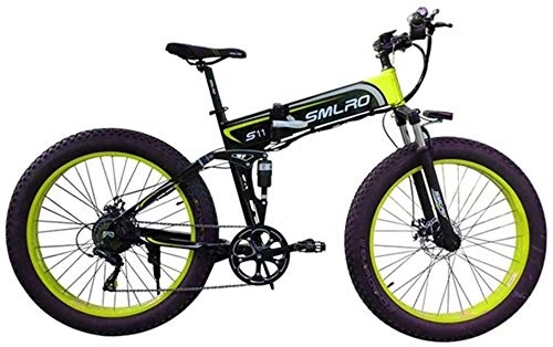 Folding Electric Mountain Bike : Electric Bike Electric Mountain Bike Electric Bicycle Folding Mountain Power-Assisted Snowmobile Suitable for Outdoor Sports 48V350W Lithium Battery, Green, 36V10AH for the jungle trails, the snow, the