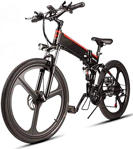 Folding Electric Mountain Bike : Electric Bike Electric Mountain Bike Electric Snow Bike, 26'' E-Bike Electric Bicycle for Adults 350W Motor 48V 10.4AH Removable Lithium-Ion Battery 32Km / H Mountainbike 21-Level Shift Assisted Lithium