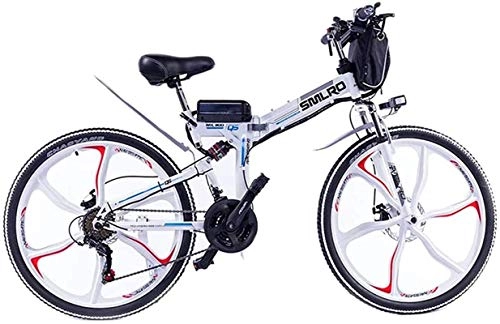 Folding Electric Mountain Bike : Electric Bike Electric Mountain Bike Electric Snow Bike, 26 in Folding Electric Bikes, 48V / 10A / 350W Double Disc Brake Full suspension Bicycle Boost Mountain Cycling Lithium Battery Beach Cruiser for A