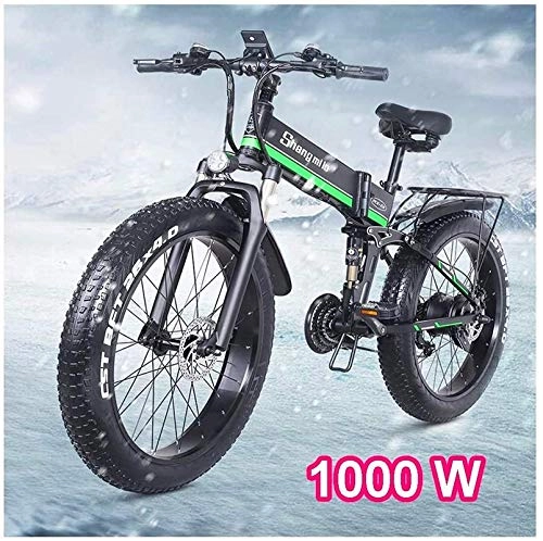 Folding Electric Mountain Bike : Electric Bike Electric Mountain Bike Electric Snow Bike, Adult Foldable Electric Bike 48V 1000W Commute E-Bikes with Removable Lithium Battery 21-Speed Smart Electric Bicycle with Double Disc Brake Li