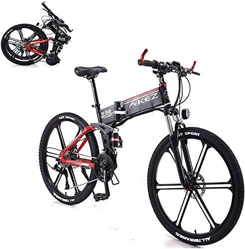 Folding Electric Mountain Bike : Electric Bike Electric Mountain Bike Electric Snow Bike, Electric Mountain Bike, 26 Inch Electric Bike, Equipped with A Removable 350W 36V 8A Adult Lithium-ion Battery, 27 Gear Levers (Color : Red) Li