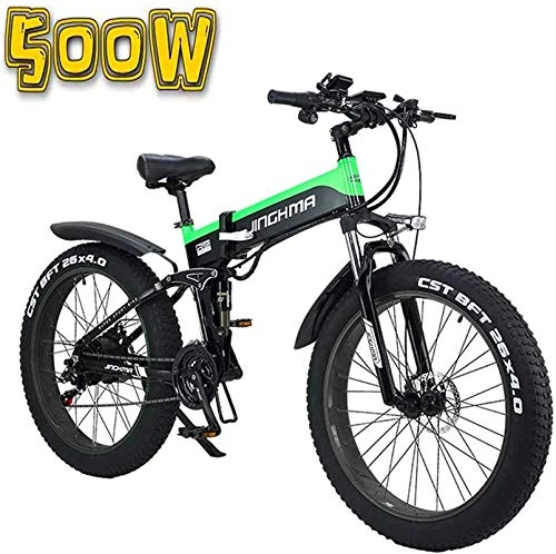 Folding Electric Mountain Bike : Electric Bike Electric Mountain Bike Folding Electric Bicycle, 26-Inch 4.0 Fat Tire Snowmobile, 48V500W Soft Tail Bicycle, 13AH Lithium Battery for Long Life of 100Km, LCD Display / LED Headlights Lithi