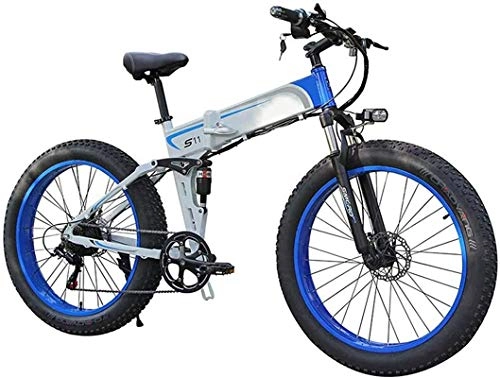 Folding Electric Mountain Bike : Electric Bike Electric Mountain Bike Folding Electric Bike for Adults, 26" E-Bike Fat Tire Double Disc Brakes LED Light, Professional 7 Speed Transmission Gears Mountain Bicycle / Commute Ebike with 350
