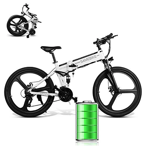 Folding Electric Mountain Bike : Electric Bike, Foldable Mountain Electric Bicycle with Front LED Light Large Capacity Lithium-Ion Battery (48V 350W 10.4AH) Brushless Motor, for Adult, White