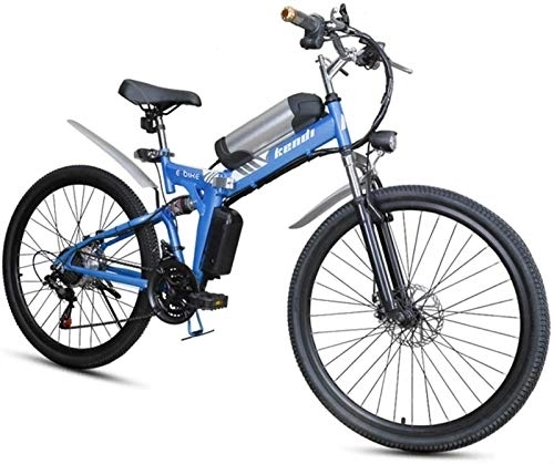 Folding Electric Mountain Bike : Electric Bike, Folding electric bicycle, portable electric mountain bike 26 inch high carbon steel frame double disc brake with front LED light hybrid bicycle 36V / 8AH (Color : Blue)