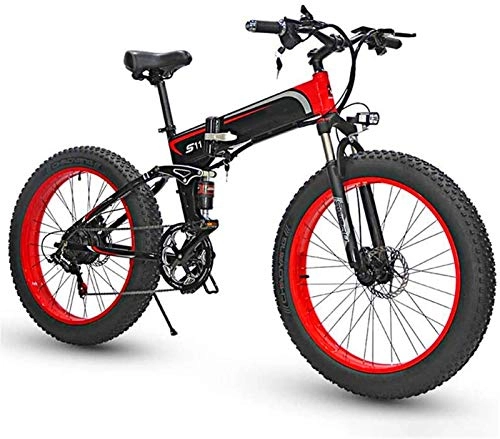 Folding Electric Mountain Bike : Electric Bike Folding Electric Bikes for Adults, Mountain Bike 7 Speed Steel Frame 26 Inches Wheels Dual Suspension Folding Bike E-Bike Lightweight Bicycle for Unisex (Color : Red)