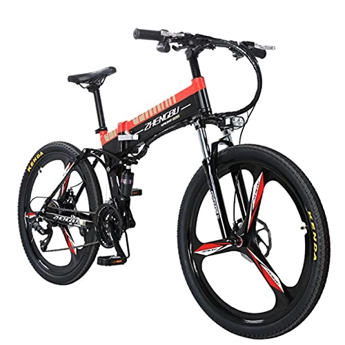 Folding Electric Mountain Bike : Electric Bike for Adult, 26 In Electric Mountain Bikes 400w Motor Electric Bicycle for Adults, E-Bike for Men & Women, Professional 27 Speed Gears Red black-27 speed