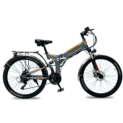 Folding Electric Mountain Bike : Electric Bike for Adult 26 inch Tire Ebikes Foldable 48V Lithium Battery E-Bike 500W Mountain Snow Beach Electric Bicycle (Color : Gray)