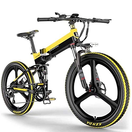 Folding Electric Mountain Bike : Electric Bike for Adults 48V 10Ah Lithium-Ion Removable Battery, Aluminum Alloy Frame And The Ultra-Light Magnesium Alloy Wheel, Have Three Built-In Riding Modes, black yellow