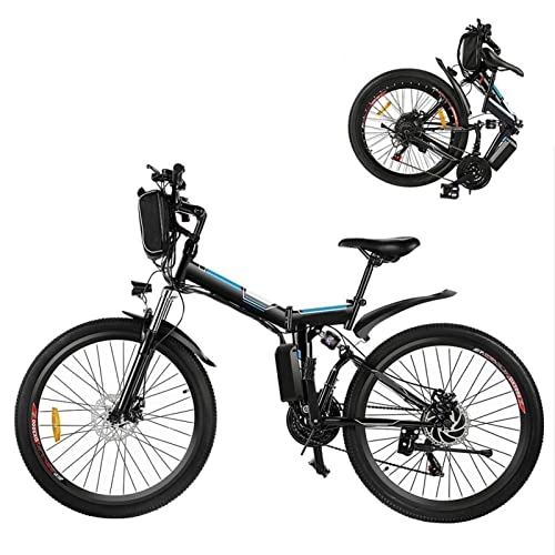 Folding Electric Mountain Bike : Electric Bike for Adults Foldable 26 Inch 250W 21 Speed Mountain Electric Power Lithium-Ion Battery Aluminum Alloy Electric Bicycle (Color : Black)