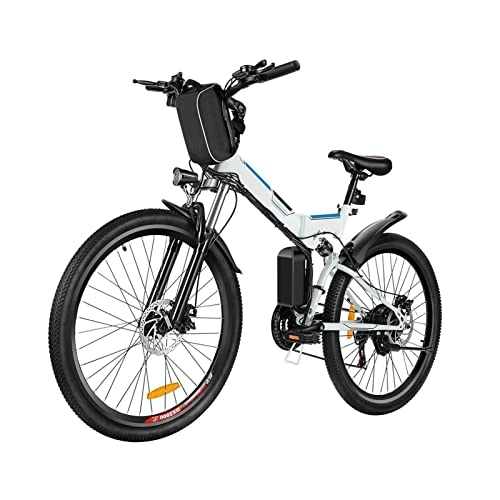 Folding Electric Mountain Bike : Electric Bike for Adults Foldable 26 Inch 250W 21 Speed Mountain Electric Power Lithium-Ion Battery Aluminum Alloy Electric Bicycle (Color : White)
