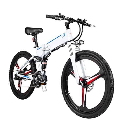 Folding Electric Mountain Bike : Electric Bike For Adults Foldable 500W Snow Bike Electric Bicycle Beach 48V Lithium Battery Electric Mountain Bike (Color : White)