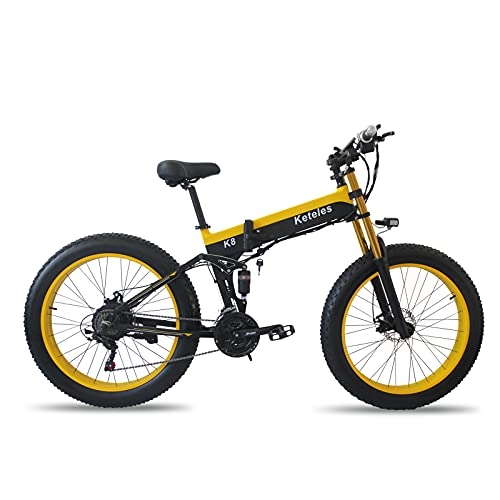 Folding Electric Mountain Bike : Electric Bike for Adults Folding 26 X 4 IN Fat Tire Mountain Beach Snow Bicycles 21 Speed Gear E-Bike with 1000W Detachable Lithium Battery Up To 28MPH, 36V350W10AH