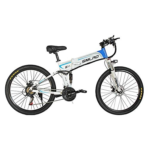 Folding Electric Mountain Bike : Electric Bike, Full Shock Absorber Electric Mountain Bike Folding 26 Inch Lithium Battery Off-Road Folding Electric Bike for Adults 48V 350W with LCD Screen, White