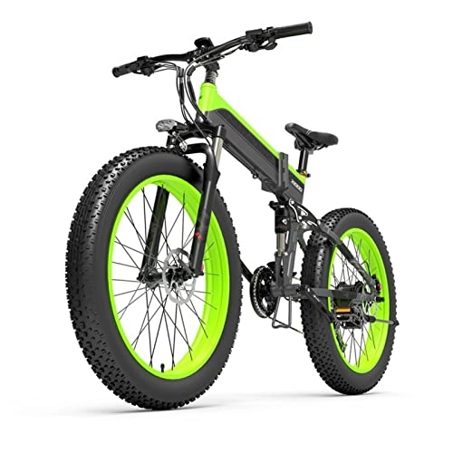 Folding Electric Mountain Bike : Electric Bike Men 1000W Adult Mountain Bike 26'' Snow Bike 48V Electric Bicycle 40 km / h Ebike (Color : Green)