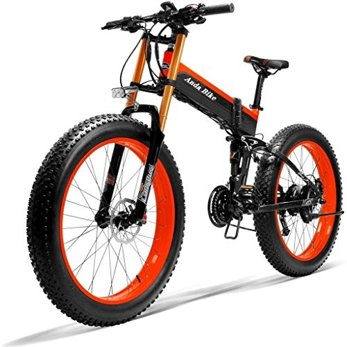 Folding Electric Mountain Bike : Electric Bike Mens Mountain Adult E-Bike Lithium Battery Aluminum Alloy E-Bicycle 21 Speed 26In Fat Tire Road Bicycle Snow Bikes Disc Brake with Led Display, 500W48V10AH