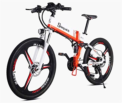 Folding Electric Mountain Bike : Electric Bikes, 26 Inch Electric Mountain Bike 48V 350W Foldable Lithium Battery Aluminum Alloy Body 3 Working Modes Multi-Function Intelligent Instrument Adult Off-Road, White, Integrated Wheel , E-Bike