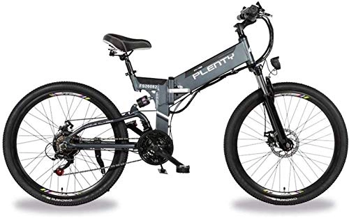 Folding Electric Mountain Bike : Electric Bikes, Adult Folding Electric Bicycles Aluminium 26inch Ebike 48V 350W 10AH Lithium Battery Dual Disc Brakes Three Riding Modes with LED Bike Light , E-Bike ( Color : GRAY , Size : 10AH480WH )