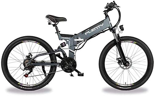 Folding Electric Mountain Bike : Electric Bikes, Adult Folding Electric Bicycles Aluminium 26inch Ebike 48V 350W 10AH Lithium Battery Dual Disc Brakes Three Riding Modes with LED Bike Light , E-Bike ( Color : Grey , Size : 10AH480WH )
