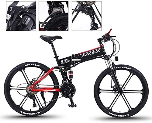 Folding Electric Mountain Bike : Electric Bikes, Electric Mountain Bike 350W 26'' Electric Folding MTB Dual Suspension Bicycle with Super Magnesium Alloy Integrated Wheel, 27 Speed Gear and Three Working Modes , E-Bike ( Color : Red )