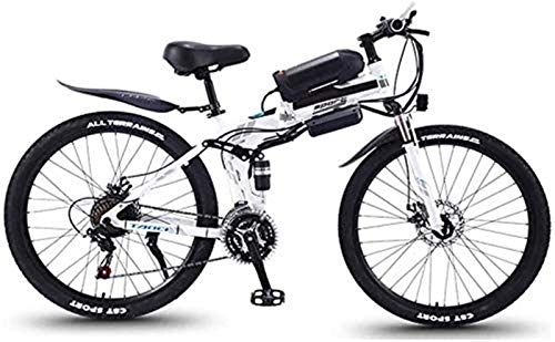 Folding Electric Mountain Bike : Electric Bikes, Folding Electric Bicycles, 26 Mountain Electric Bicycles with 350W Electric Motors, Commuter high-Carbon Steel Dual-disc City Bicycles, Adult Cycling Exercise Bikes (Color : White) , E-