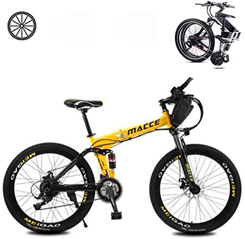 Folding Electric Mountain Bike : Electric Bikes, Folding Electric Bikes for Adults 26 In with 36V Removable Large Capacity 8Ah Lithium-Ion Battery Mountain E-Bike 21 Speed Lightweight Bicycle for Unisex , E-Bike ( Color : Yellow )