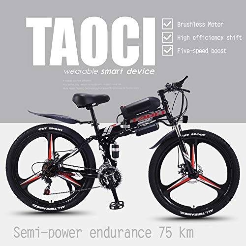 Folding Electric Mountain Bike : Electric Bikes for Adult, Magnesium Alloy Ebikes Bicycles All Terrain, 26" 36V 360W Removable Lithium-Ion Battery Mountain Ebike, for Mens Outdoor Cycling Travel Work Out And Commuting