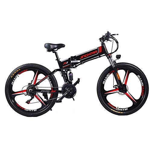 Folding Electric Mountain Bike : Electric Bikes for Adult, Mens Mountain Bike, Magnesium Alloy Ebikes Bicycles All Terrain, 26" 48V 350W Removable Lithium-Ion Battery Bicycle Ebike, for Outdoor Cycling Travel Work Out, Black