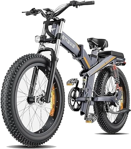 Folding Electric Mountain Bike : Electric Bikes for Adults, X24 Folding Electric Bike for Adults - Battery 48V29.2AH Long Range 150 km, 24 Inch × 4.0 Fat Tire All Terrain E-Bike, Shimano 8 Gear, Triple Suspension