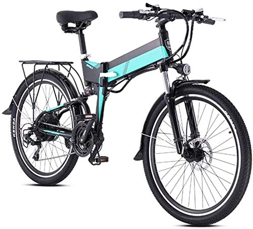 Folding Electric Mountain Bike : Electric Fat Tire Bike with Shimano 21 Speed Mountain Electric Bicycle Pedal Assist Lithium Battery Disc Brake (26Inch 48V 500W 12.8A), Green
