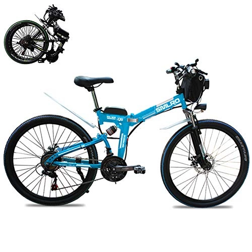 Folding Electric Mountain Bike : Electric folding mountain bike 26" Country electric bike 21 Speed Gear Brakes Wheel Mens Hybrid Bike (48V 350W) Removable Lithium-Ion Battery with Double Disc Brake, Blue