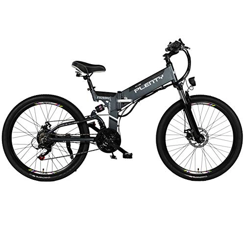 Folding Electric Mountain Bike : Electric Mountain Bike, 24" / 26" Hybrid Bicycle / (48V12.8Ah) 21 Speed 5 Files Power System, Double E-ABS Mechanical Disc Brakes, Large-Screen LCD Display, Gray, 26