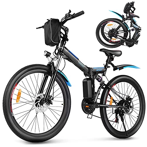 Folding Electric Mountain Bike : Electric Mountain Bike 26'' Folding 250W Electric Bicycle with Removable Large Capacity Lithium-Ion Battery, Professional 21 Speed Gears (Black)