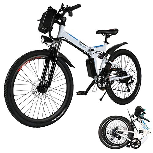 Folding Electric Mountain Bike : Electric Mountain Bike 26'' Folding 250W Electric Bicycle with Removable Large Capacity Lithium-Ion Battery, Professional 21 Speed Gears (White)