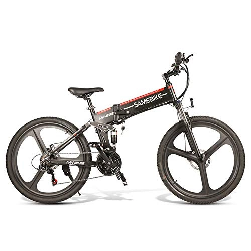 Folding Electric Mountain Bike : Electric Mountain Bike, 26'' Folding Electric Bicycle with Removable 48V 350W Lithium-Ion Battery for Adults, 21 Speed Shifter, Black